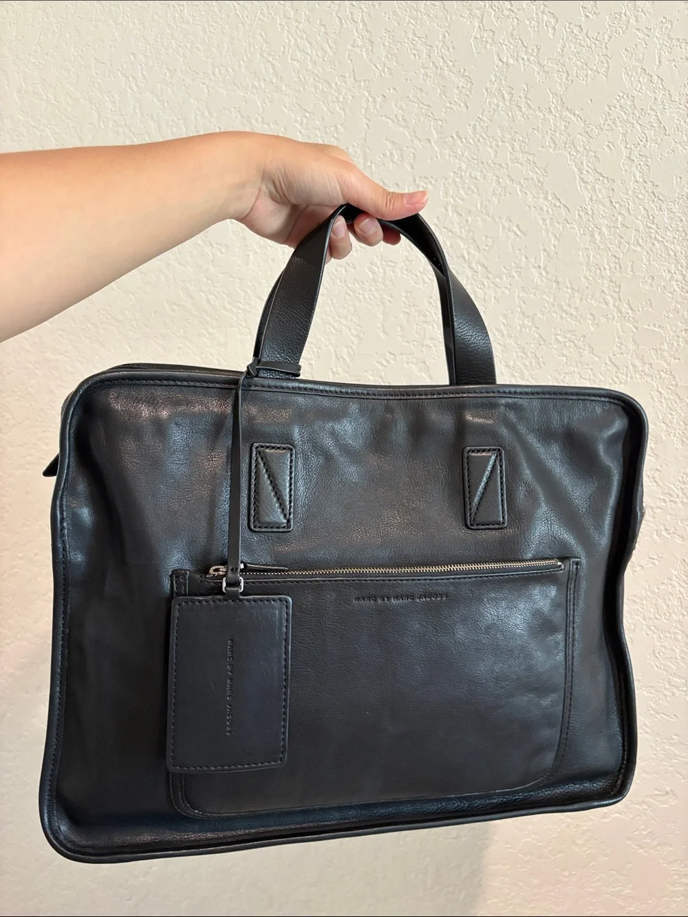 Marc by Marc Jacob’s Black Leather Briefcase Travel Bag with Luggage Tag